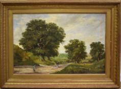 Robert Mallett (19th/20th Century), Figures in a Landscape, oil on canvas, signed lower left, 55 x