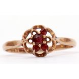 9ct gold and garnet cluster ring of flowerhead design (3 stones missing), size R/S, 2gms gross