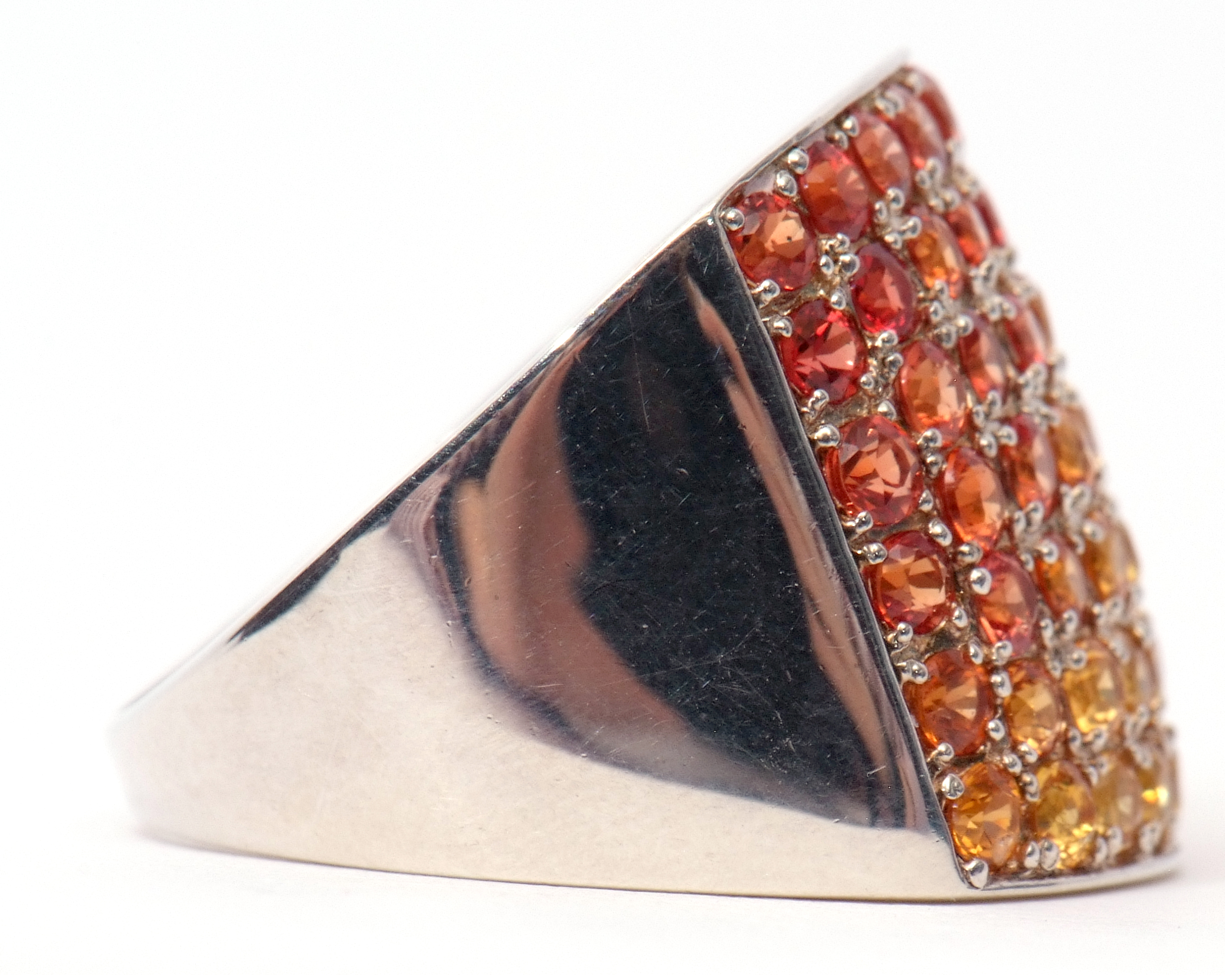 Modern 925 stamped cocktail dress ring, large panel set with yellow, amber and orange coloured - Image 6 of 6