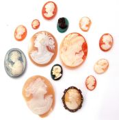 Mixed Lot: unmounted carved shell cameos, three depicting Bacchanalian ladies, 7 miniature examples,