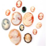 Mixed Lot: unmounted carved shell cameos, three depicting Bacchanalian ladies, 7 miniature examples,