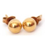 Pair of 750 stamped ball stud earrings, post fittings, 2gms