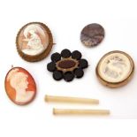 Mixed Lot: Victorian shell cameo depicting Hebe and the Eagle, in a gilt metal mount (a/f), an