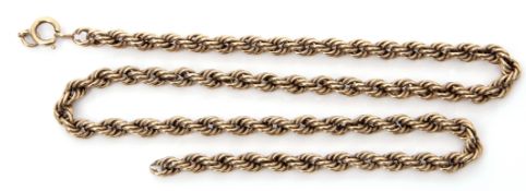 A 9ct gold rope twist chain, 22cm fastened, gross weight 14gms (a/f)