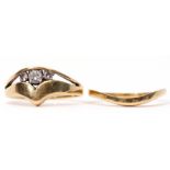 Mixed Lot: 18ct gold three stone diamond ring, a split shank design, the centre set with three small