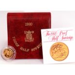 A cased 1980 proof half-sovereign