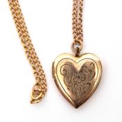 Gold plated heart shaped locket suspended from a 9ct stamped oval link chain, chain weight 6gms