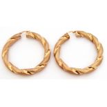 Pair of large 9ct gold hoop earrings, a hollow rope twist design, 6cm diam, 12.3gms