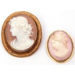 Mixed Lot: Victorian carved shell cameo brooch depicting a Bacchanalian lady in an ornate yellow