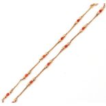 9ct gold and bead necklace, the file curb links joined with oval and circular beads 5.7gms gross