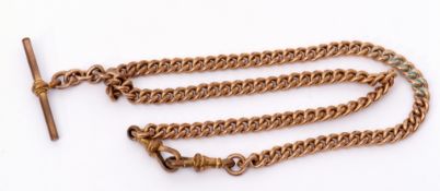 Vintage gold plated watch chain with T-bar and double clips