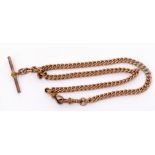 Vintage gold plated watch chain with T-bar and double clips