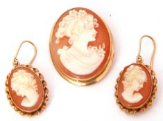 Mixed Lot: an oval carved shell cameo pendant/brooch depicting a classical lady, the mount stamped