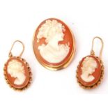 Mixed Lot: an oval carved shell cameo pendant/brooch depicting a classical lady, the mount stamped