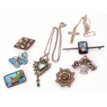 Mixed Lot: white metal and paste set pendant and floral spray brooch, two white metal and