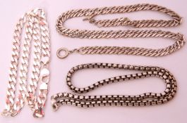 Mixed Lot: large filed curb link chain stamped 925, large 925 stamped belcher link necklace,