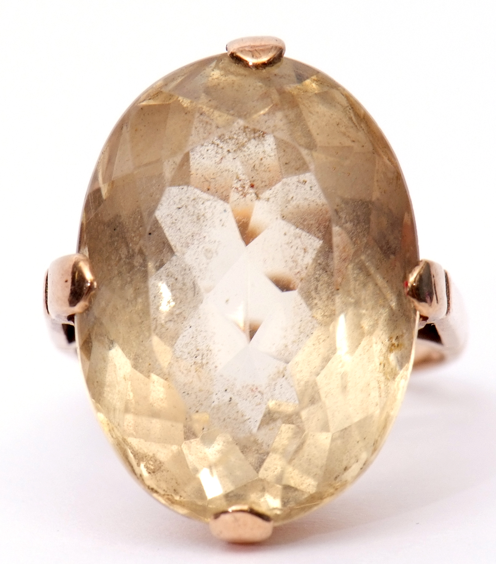 Large Citrine quartz dress ring of oval faceted shape, cardinal set in a plain polished basket - Image 6 of 6