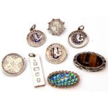 Mixed Lot: two silver and enamelled hallmarked pendants, a matching badge, maker's mark for Mappin &