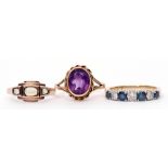 Mixed Lot: 9ct gold and amethyst dress ring, Birmingham 1971, a 9ct gold diamond and pale sapphire