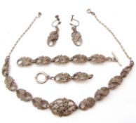 Mixed Lot: vintage marcasite set necklace and matching bracelet together with matching screw in