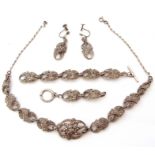 Mixed Lot: vintage marcasite set necklace and matching bracelet together with matching screw in