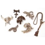 Mixed Lot: hallmarked silver winged archer brooch, Birmingham 1948, silver stamped marcasite cat and