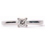 Single stone diamond ring, a princess cut diamond 0.34ct approx, prong set and raised between