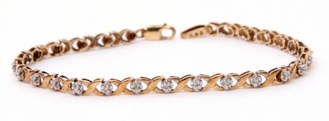 Diamond line bracelet, a design featuring 26 small diamonds, 0.50ct approx, set in plain polished