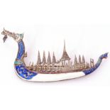 Vintage white metal and enamel Siam Royal Dragon brooch, 6cm long, stamped Siam Sterling