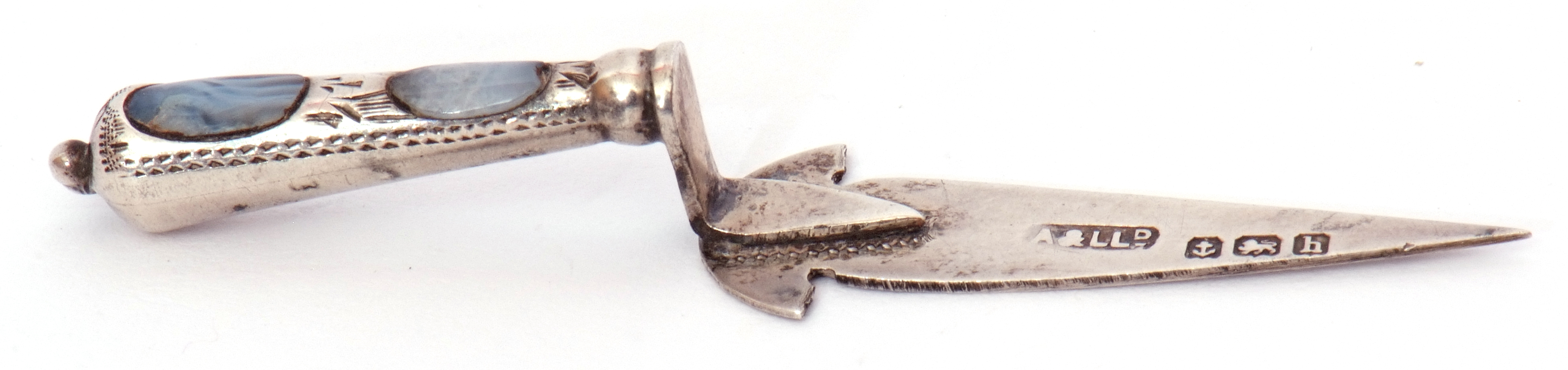 Silver and agate handled trowel, Birmingham 1907, maker Adey & Lovekin Ltd (a/f) - Image 2 of 4