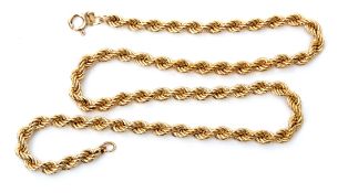 9ct gold rope twist necklace, 50cm long, 12.9gms