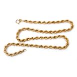 9ct gold rope twist necklace, 50cm long, 12.9gms