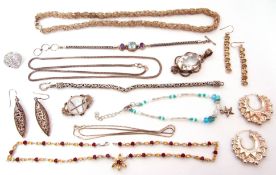 Mixed Lot: three pairs of 925 stamped earrings, a large 925 framed crystal pendant, together with