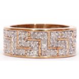 Modern diamond cluster ring, a Greek key design featuring 88 small single cut diamonds, 1.0ct