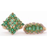 Mixed Lot: modern 9ct gold emerald and diamond cluster ring, together with a 9K stamped modern