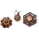 Mixed Lot: Victorian domed piquet brooch circa 1860, inlaid with gold detail, a white metal