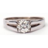 Single stone diamond ring featuring a brilliant cut diamond, 0.30ct approx, raised between split