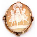 Antique large shell cameo, depicting The Three Graces, 6 x 5cm, framed in a yellow metal mount