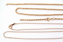 Mixed Lot: 9ct gold fine oval link chain together with a 9ct gold rope twist chain (broken), gross