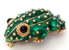 Vintage "Ciner" costume frog brooch, decorated in translucent green enamel and highlighted