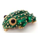 Vintage "Ciner" costume frog brooch, decorated in translucent green enamel and highlighted