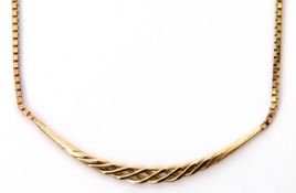 9ct gold necklace, a rope twist crescent design supported on a box link chain (a/f), gross weight