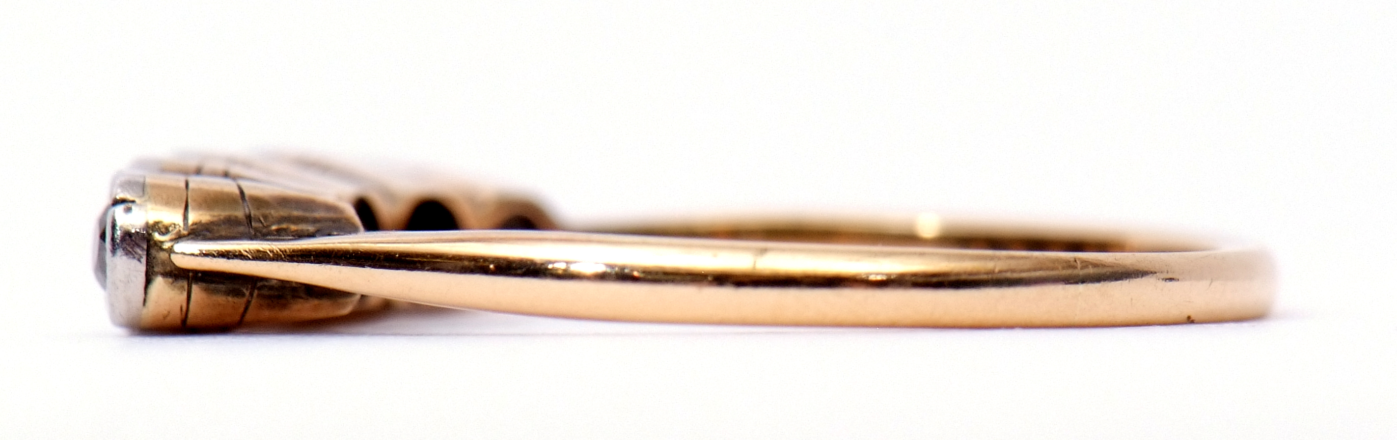 Five-stone diamond ring, each individually bezel set, stamped 18c, size O - Image 3 of 8