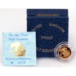 A cased 1988 proof half-sovereign