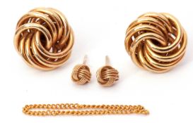 Mixed Lot: pair of 9ct gold spiral design earrings on plain polished post fittings, together with