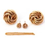 Mixed Lot: pair of 9ct gold spiral design earrings on plain polished post fittings, together with