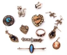 Mixed Lot: mainly white metal jewellery to include cat pendant, shield brooch, marcasite earrings