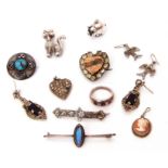 Mixed Lot: mainly white metal jewellery to include cat pendant, shield brooch, marcasite earrings