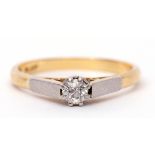 Single stone diamond ring, a round brilliant cut diamond, 0.15ct approx, multi-claw set and raised