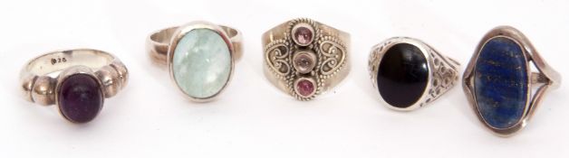 Mixed Lot: five modern white metal dress rings, stamped 925, gross weight 30gms